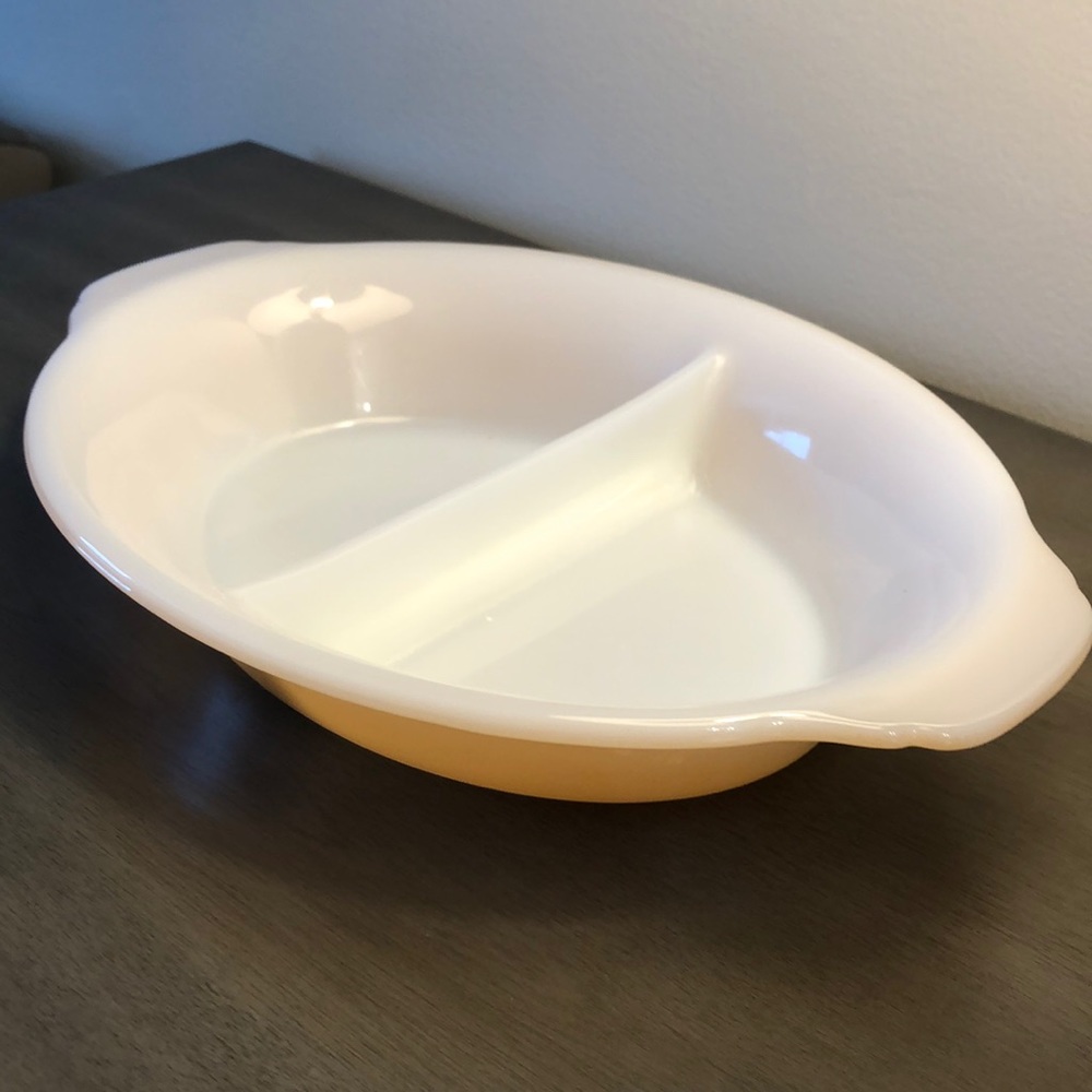 Vintage Fire King Peach Lustre serving dish.